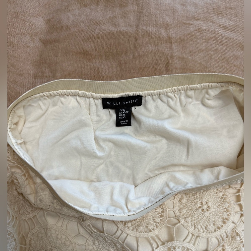 Crochet Boho Elegant Cream high low fully lined A line skirt - Picture 5 of 5